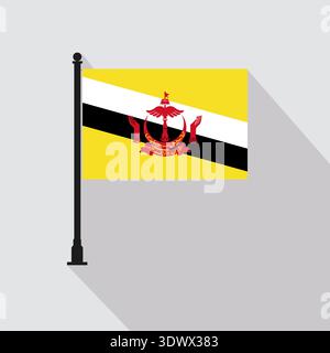 Flat Brunei Rectangle Flag Pole In Official Colors, vector editable design, can be used for business or presentation design. Stock Vector
