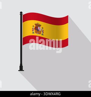 Spain National Waving Flag Pole Vector Illustration, vector editable design, can be used for business or presentation design. Stock Vector
