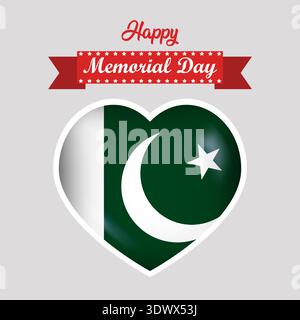Happy Memorial Day Pakistan Flag Heart Banner, vector editable design, can be used for business or presentation design. Stock Vector