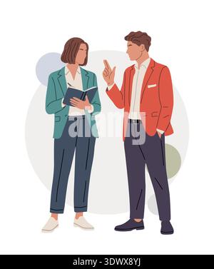 Couple in business attire engaged in discussion Stock Vector