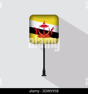 Brunei Square Flag Pole Vector Illustration, vector editable design, can be used for business or presentation design. Stock Vector