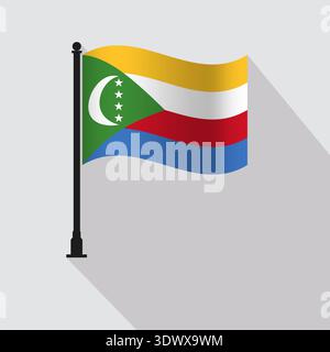 Comoros Waving Flag Pole Vector Illustration, vector editable design, can be used for business or presentation design. Stock Vector