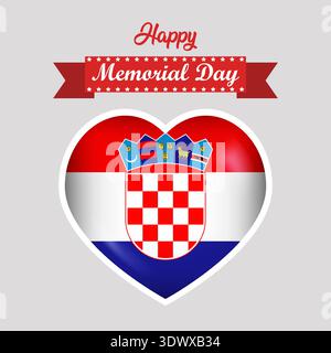 Happy Memorial Day Croatia Flag Heart Banner, vector editable design, can be used for business or presentation design. Stock Vector
