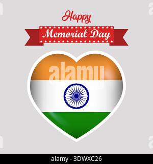 Happy Memorial Day India Flag Heart Banner, vector editable design, can be used for business or presentation design. Stock Vector