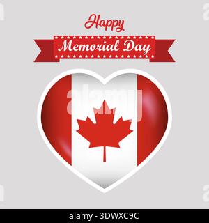 Happy Memorial Day Canada Flag Heart Banner, vector editable design, can be used for business or presentation design. Stock Vector