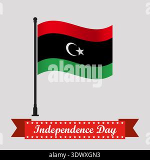 Flat Libya Independence Day With Waving Flag, vector editable design, can be used for business or presentation design. Stock Vector