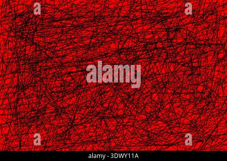 The chaotic color pattern consists of lines of strokes and circles.Abstract drawing with a ballpoint pen on paper. Stock Photo
