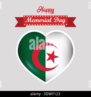 Happy Memorial Day Algeria Flag Heart Banner, vector editable design, can be used for business or presentation design. Stock Vector