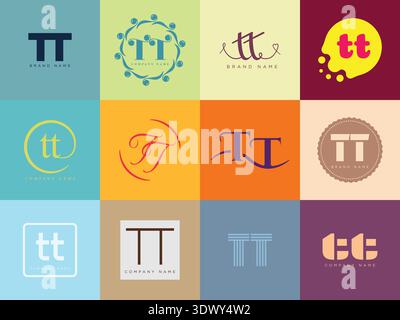 TT logo company template. Letter t and t logotype. Set different classic serif lettering and modern bold text with design elements. Initial font typog Stock Vector