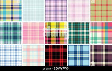 Plaid bundle featuring family-oriented cozy designs. Vector patterns ideal for blankets, cushions, throws, home textiles, and lifestyle projects. Stock Vector