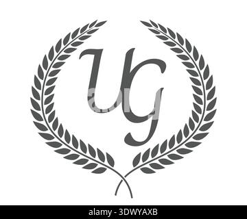 Initial letter U and G, UG monogram logo design with laurel wreath. Luxury emblem with calligraphy font. Stock Vector