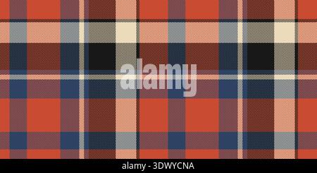 Quiet tartan textile check, tattersall fabric background vector. October plaid pattern texture seamless in red and blue colors palette. Stock Vector
