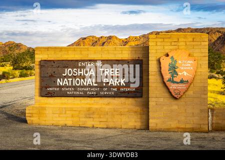 Joshua Tree, CA, USA - December 30, 2025: Entrance sign marks access to Joshua Tree National Park in the California desert Stock Photo