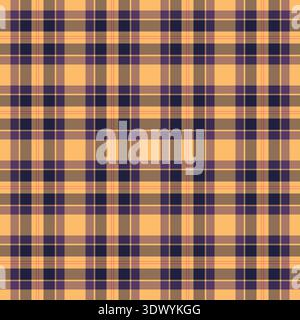 Stripe background tartan plaid, manufacturing fabric check texture. Girl seamless pattern vector textile in orange and violet colors palette. Stock Vector