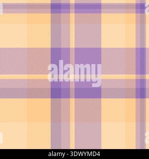 Canadian vector check tartan, dress pattern plaid texture. Blanket textile background fabric seamless in violet and navajo white colors palette. Stock Vector