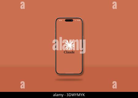 Antalya, Turkey - February 28, 2026: Claude AI logo displayed on minimal smartphone mockup Stock Photo