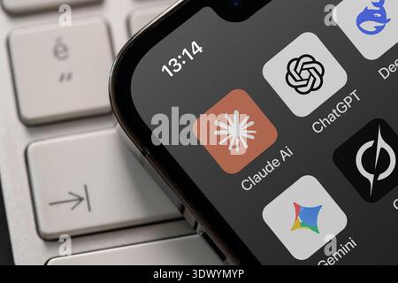 Antalya, Turkey - February 28, 2026: Claude AI app icon displayed among other AI tools Stock Photo
