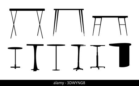 Set of black silhouetted different tables isolated Stock Vector