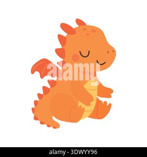 Sleeping orange dragon in kawaii style, peaceful nursery fantasy artwork for toddler rooms, bedtime stories and cozy children decor concepts Stock Vector