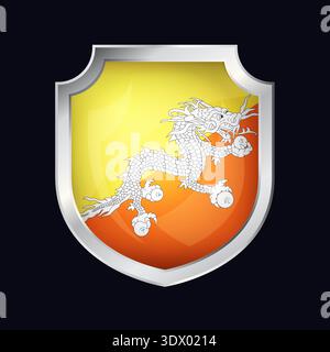 Bhutan Silver Shield Flag Icon, vector editable design, can be used for business or presentation design. Stock Vector
