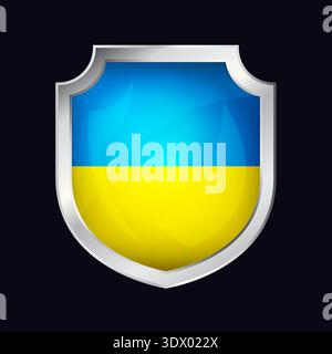 Ukraine Silver Shield Flag Icon, vector editable design, can be used for business or presentation design. Stock Vector