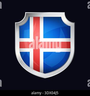 Iceland Silver Shield Flag Icon, vector editable design, can be used for business or presentation design. Stock Vector