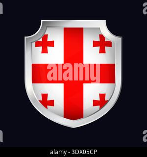 Georgia Silver Shield Flag Icon, vector editable design, can be used for business or presentation design. Stock Vector