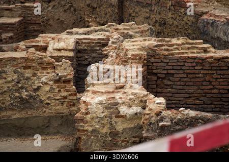 Bucharest, Romania. 28th Feb, 2026: The archaeological site with the basements of houses on Caldarari Street, demolished to build the Ghica Halls (which stood from 1872 to 1986), known as Unirii Hall, was uncovered during the reconstruction works on the concrete slab covering the Dambovita River in Unirii Square. Credit: Lucian Alecu/Ģ����ý Live News Stock Photo