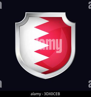 Bahrain Silver Shield Flag Icon, vector editable design, can be used for business or presentation design. Stock Vector