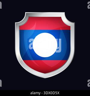 Laos Silver Shield Flag Icon, vector editable design, can be used for business or presentation design. Stock Vector