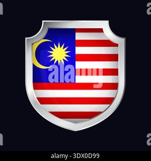 Malaysia Silver Shield Flag Icon, vector editable design, can be used for business or presentation design. Stock Vector