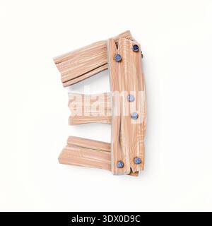 Wooden planks Font Number 3 THREE 3D rendering illustration isolated on white background Stock Photo