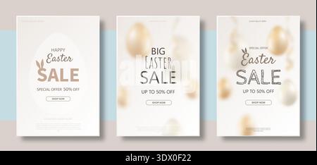 Happy easter sale banner with blurred Easter eggs. Stock Vector