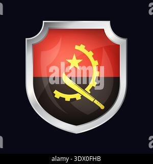Angola Silver Shield Flag Icon, vector editable design, can be used for business or presentation design. Stock Vector