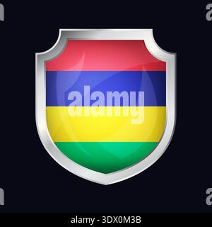 Mauritius Silver Shield Flag Icon, vector editable design, can be used for business or presentation design. Stock Vector