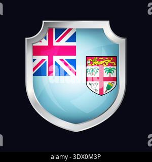 Fiji Silver Shield Flag Icon, vector editable design, can be used for business or presentation design. Stock Vector