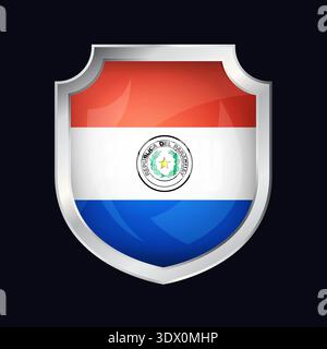 Paraguay Silver Shield Flag Icon, vector editable design, can be used for business or presentation design. Stock Vector