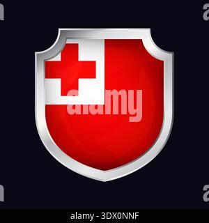 Tonga Silver Shield Flag Icon, vector editable design, can be used for business or presentation design. Stock Vector