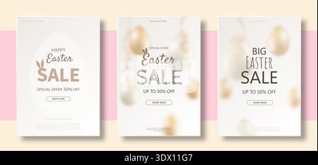 Happy easter sale banner with blurred Easter eggs. Stock Vector