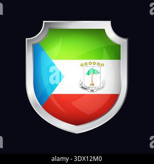 Equatorial Guinea Silver Shield Flag Icon, vector editable design, can be used for business or presentation design. Stock Vector