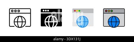 Browser icon set, outlined editable stroke, flat glyph, and colored. Icon design related to internet and website. Stock Photo