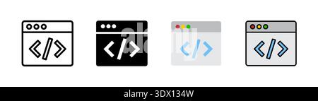 Coding icon set, outlined editable stroke, flat glyph, and colored. Icon design related to internet and website. Stock Photo