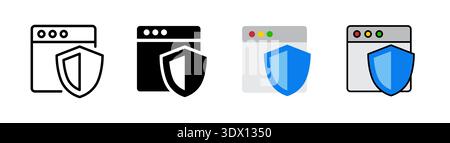 Browser shield icon set, outlined editable stroke, flat glyph, and colored. Icon design related to internet and website. Icon design related to safe b Stock Photo