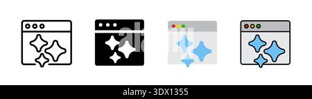 Smart browser AI integration icon set, outlined editable stroke, flat glyph, and colored. Icon design related to artificial intelligence, machine lear Stock Photo