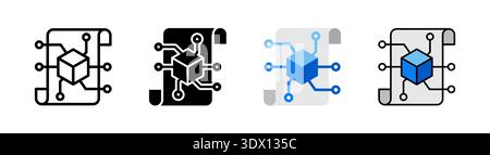 Smart Contract DeFi icon, related to blockchain technology, web 3.0. Icon in 4 styles, outline editable stroke, flat glyph, color, and combination. Stock Photo