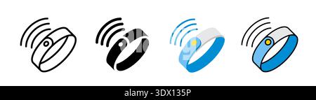Ring Contactless Payment icon set designed in multiple visual styles, including outlined editable stroke, solid glyph, flat, and color variations. Ide Stock Photo