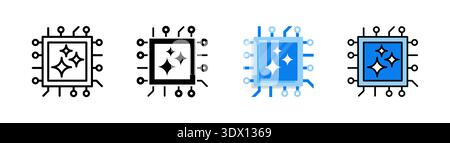 A microchip with structured circuit lines and a centered spark symbol. Suitable for AI processing, embedded logic, and advanced computational systems. Stock Photo
