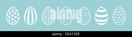 Set of white silhouettes of Easter eggs on a blue background. Stock Vector