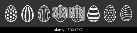 Set of silhouettes of Easter eggs on a dark background. Stock Vector