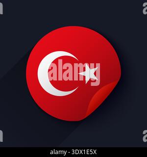 Turkey Flag Sticker Vector Illustration, vector editable design, can be used for business or presentation design. Stock Vector